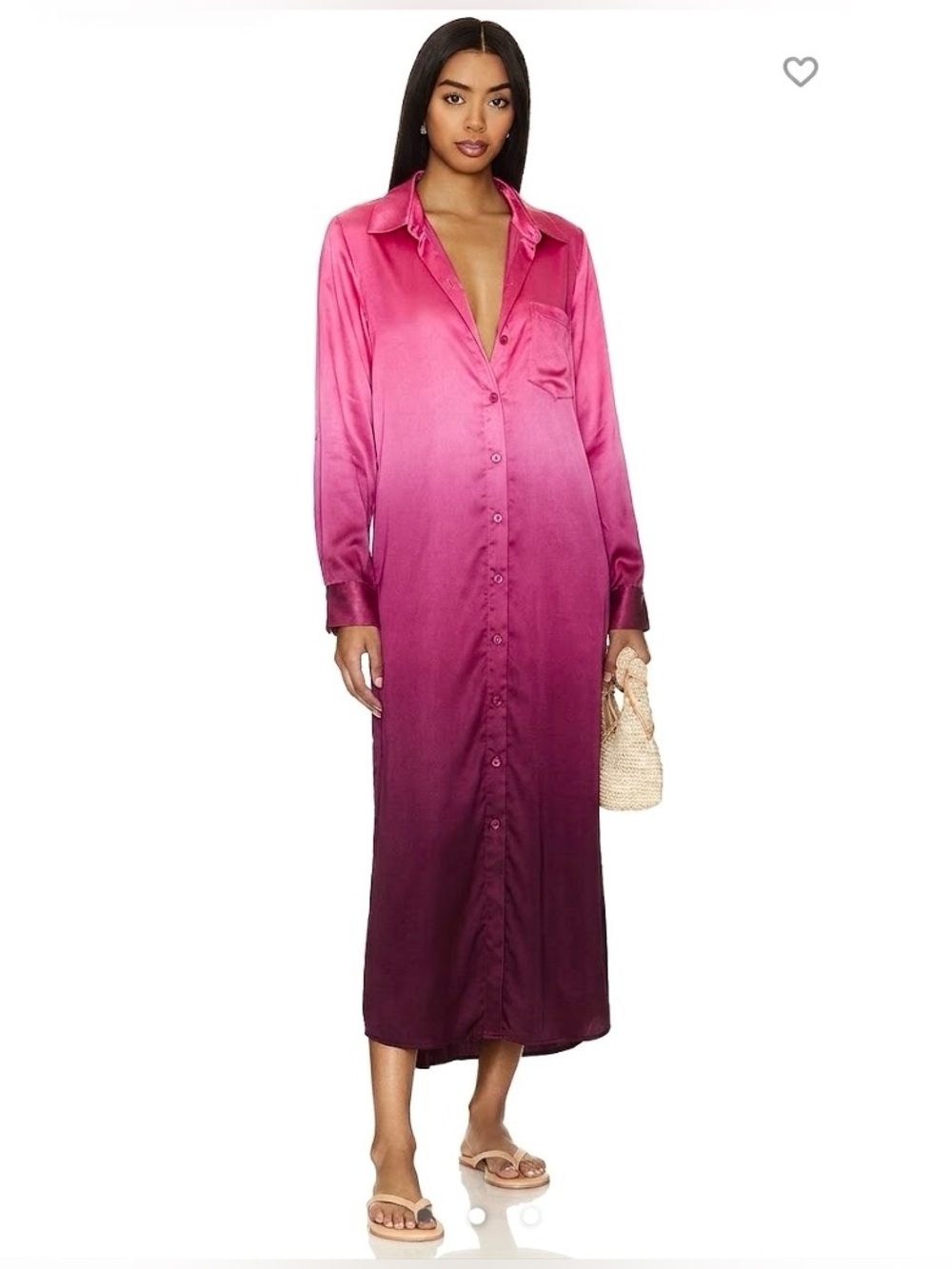 Young fabulous broke Satin Ombre Button-Front Sleeper Shirt Dress Fuchsia pink m